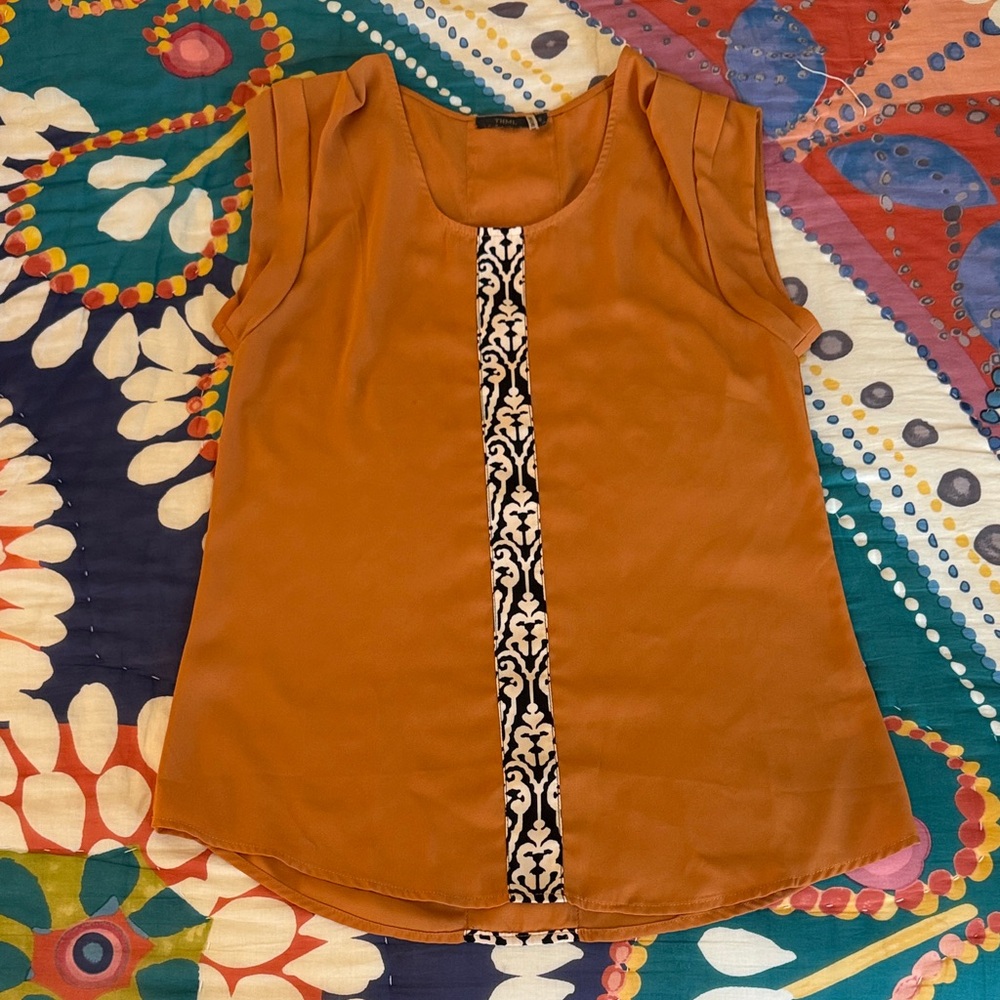 THML Copper Sleeveless Blouse with Patterned Stripe
